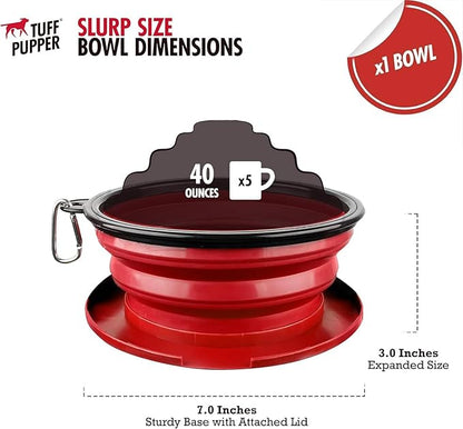 Tuff Pupper SuperBigSlurp Collapsible Dog Bowls, Extra Large Capacity, Portable, Food Safe, Odorless, Non-Toxic Silicone
