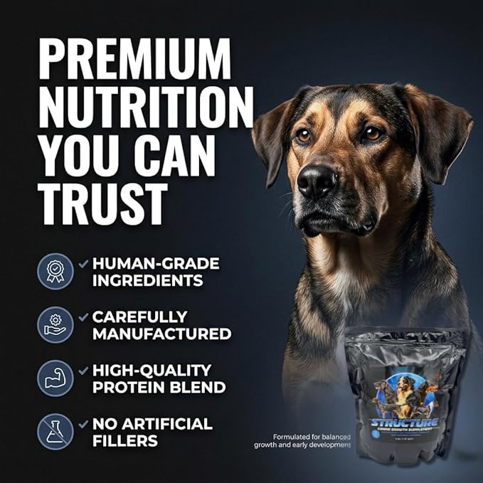 CPN Structure Premium Puppy Growth Supplement – Supports Muscle, Bone & Immune Development – 100% Human Grade Protein from Egg & Milk – Probiotics, Enzymes & Omegas (2 lbs)