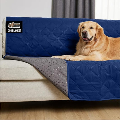 GORILLA GRIP Waterproof Dog Blanket, Leakproof Couch Cover for Dogs, Silicone Grip Backing, Protects Sofa, Sectional, Bed, Crate, Car & RV, Tear-Resistant Washable Senior Pet Blanket, 50x40, Navy Blue
