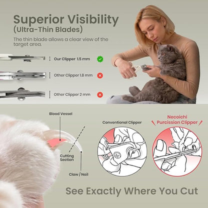 Necoichi Purrcision Feline Nail Clippers | Lever Principle Cat Nail Clipper | Butter-Smooth Cuts | Seki, Gifu Swordsmith Craftsmanship | Stainless Steel Cat Claw Trimmer for Indoor Cats (Gray)