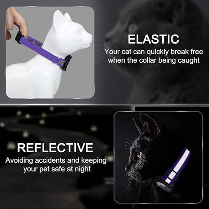 Reflective AirTag Cat Collar, Integrated Cat Tracker Collar with Air Tag Holder and Bell, Safety Elastic Band Cat GPS Collars for Girl Boy Cats, Kittens and Puppies (Purple, S)