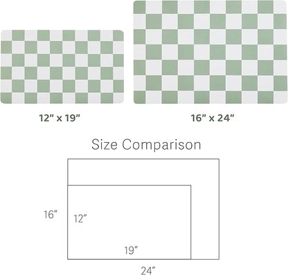Ralxion Checkered Dog Feeding Mat, Absorbent Mats for Dog Food and Water Bowl, Dispenser, Modern Aesthetic Sage Green Checkerboard Pet Placemat for Dogs, Cats, Puppy, 16" X24”