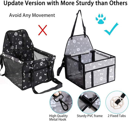 GENORTH Small Dog Car Seats for Small Dogs,Portable Puppy/Pet Car Booster Seat with Clip-On Leash and Mesh Window for Small Pet Up to 11 lbs