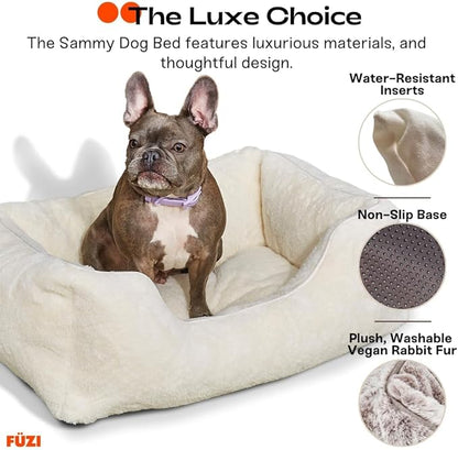 FUZI Luxury Aesthetic Dog Bed with Extra Cover for Small Dogs, Washable Pet Couch, Pet Bed with Sides, Non-Slip Bottom, Soft & Durable Calming Dog Bed, Faux Rabbit Fur, Small 25.1x16.75x9.5 Dark Grey