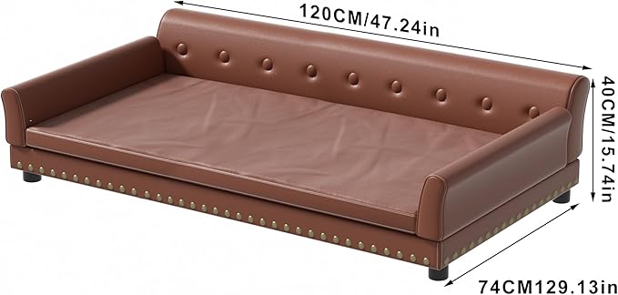 BingoPaw Large Leather Dog Sofa: Indoor Doggy Couch Made by Scratching Resistant Microfiber Leather - Raised Doggie Lounge Bed Breathable for Giant Breed Dogs up to 120lbs