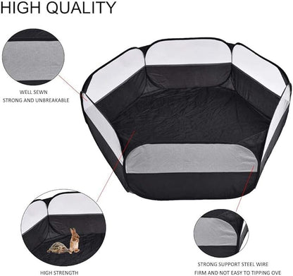 Small Animal Cage, Pet Playpen, Play Tent, Indoor/Outdoor Bedding Fence, Portable Pen for Hamster, Guinea Pig,Bunny, Puppy, Ferret, Rat, Cat, Chinchilla, Bearded Dragon, Hedgehog (nocover-Black)