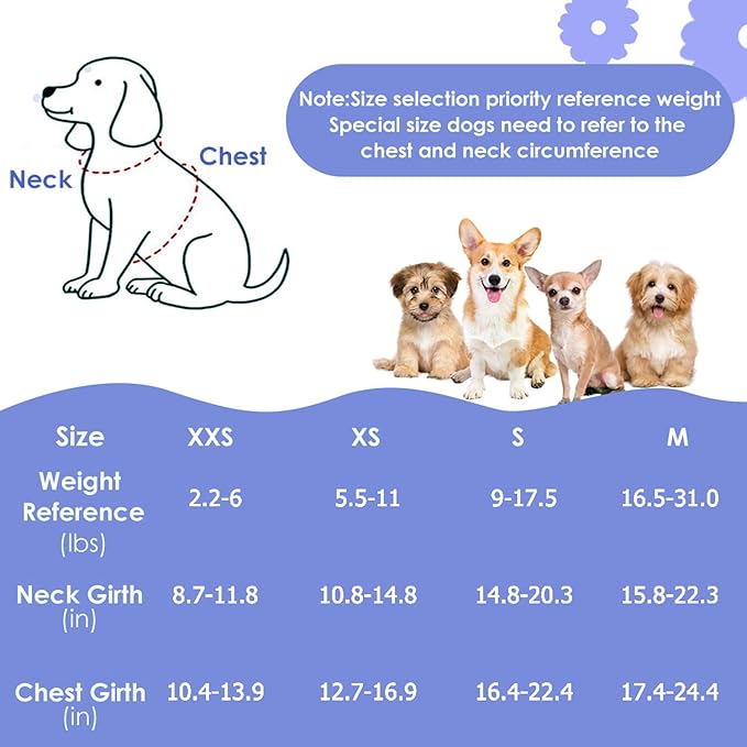 Lukovee Puppy Harness and Leash Set, No Pull Lightweight Soft Suede Adjustable Pet Harness Vest with Snap Buckle for Puppy Small and Medium Size Dog (Blue Flower, XS)