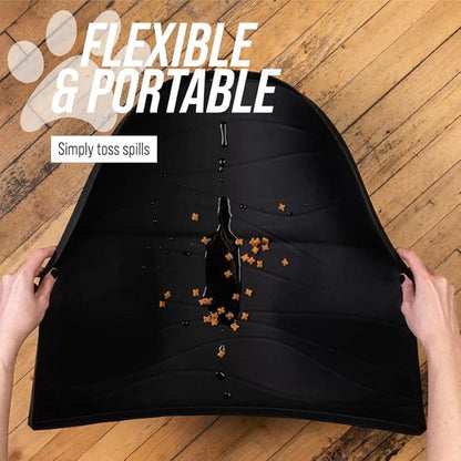 Leash Boss Fountain Mat, Silicone Water Mat Designed for Pet Fountains, Dog Gravity Water Bowls, Mats for Automatic Dispensing Cat Feeders up to 8" Diameter (Small - 14 x 12 Inches, Black)