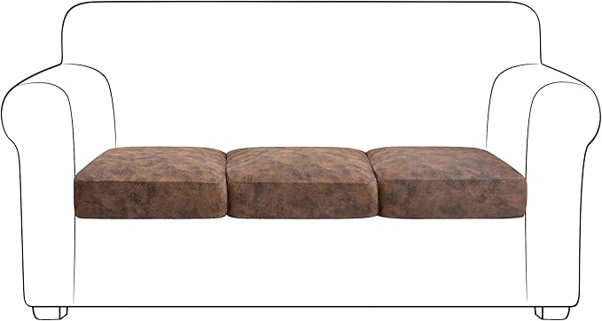 Yates Home PU Leather Couch Sofa Cushion Slipcover Water-Proof Elastic Chair Seat Covers Loveseat Slip Cover for Seater Replacement in Living Room(3 Piece Large Sofa Cushion Covers, Brown)