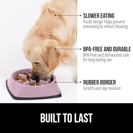 GORILLA GRIP Patented BPA Free Slow Feeder Dog Bowls, Interactive Puzzle Toy for Dogs and Cats Food Training Enrichment, Keeps Pets Busy and Prevents Puppy Overeating, All Breeds, 2 Cup, Pink