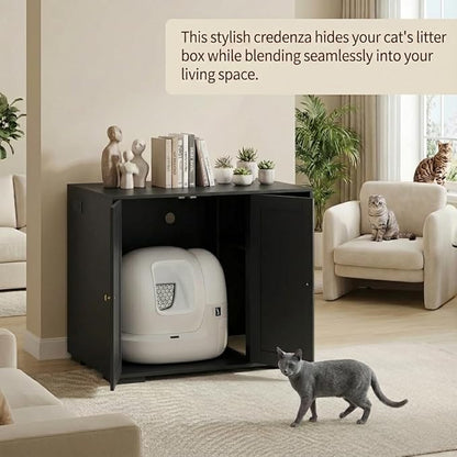 GAOMON Large Litter Box Enclosure Cabinet for Litter Robots, Cat Litter Furniture with Dog-Proof Shelf and Built-in Power Outlet, 5 Ft Power Cord, Fits Most Self-Cleaning Litter Boxes, Black