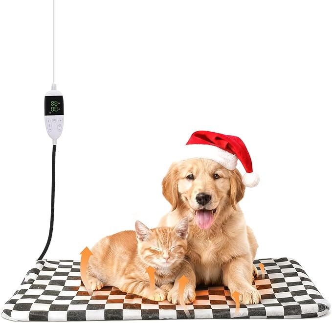 Dog and Cat Heating Pad, 12 Adjustable Temperature & Timer with Chew Resistant Cord, Indoor Pet Heated Bed Mat for Cats and Dogs (Black, 35.4x23.6in)
