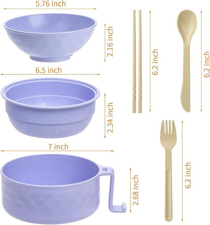 Ramen Cooker,Microwave Ramen Bowl,Ramen Noodle Bowl,College Dorm Room Essentials for Girls for Boys, Portable Noodle Bowls,for Home Office Dorm Room College gift,BPA-Free(Light Purple)