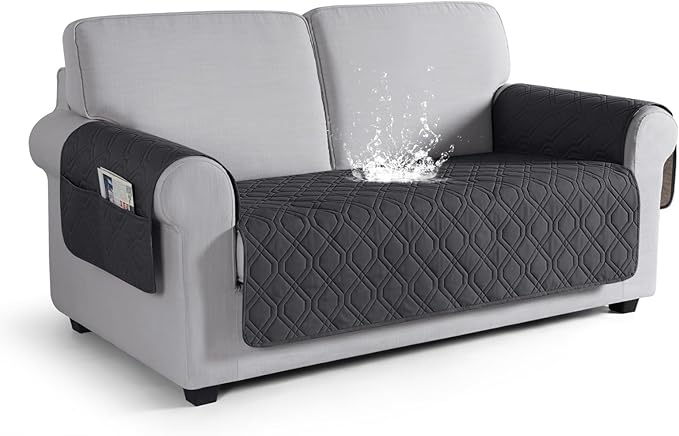 VANSOFY Couch Cover, Waterproof Sofa Covers Washable Slipcover Furniture Protector Couch Seat Covers Non-Slip Couch Cover for Dogs, Pets(Loveseat Plus, Charcoal Gray)