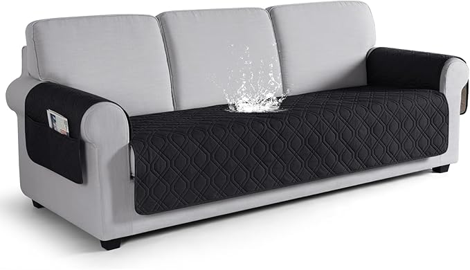 VANSOFY Couch Cover, Waterproof Sofa Covers Washable Slipcover Furniture Protector Couch Seat Covers Non-Slip Couch Cover for Dogs, Pets(Sofa Plus, Black)