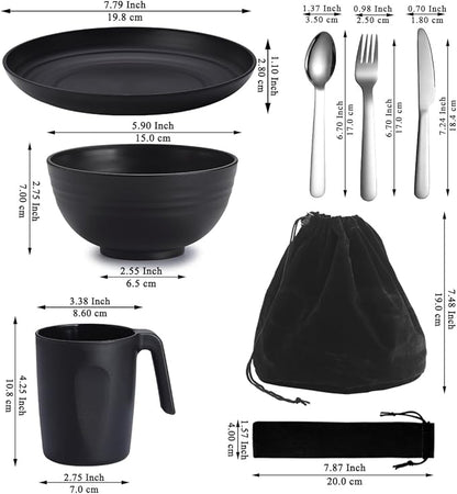 Camping Utensils, Reanea Camping Mess Kit for Travel, Camping, Picnic, Outdoor, Camping Gear Include Knife, Spoon, Fork Cutlery Set, Cup, Bowl, Plate, Camping Essentials for 1