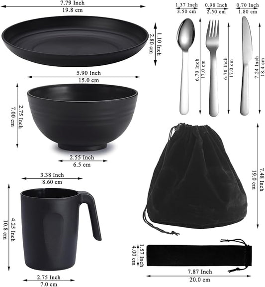 Camping Utensils, Reanea Camping Mess Kit for Travel, Camping, Picnic, Outdoor, Camping Gear Include Knife, Spoon, Fork Cutlery Set, Cup, Bowl, Plate, Camping Essentials for 1