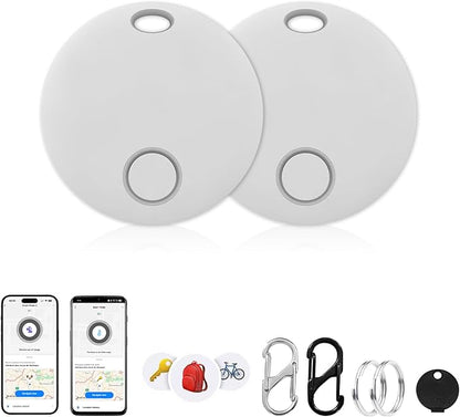 Air Tracker, Key Finder Compatible for Both iOS and Android, Bluetooth Smart Tag with Holder for Keys, Luggage, Suitcases, Pets, Dog Cat Collar, Worldwide Tracking Tag 2 Pack White