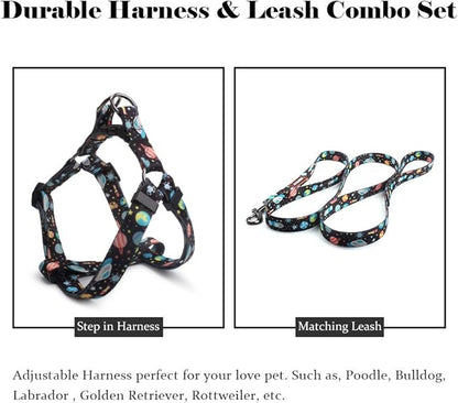QQPETS Dog Harness Leash Set Adjustable Heavy Duty No Pull Halter Harnesses for Small Medium Large Breed Dogs Back Clip Anti-Twist Perfect for Walking (M(19"-26" Chest Girth), Space)