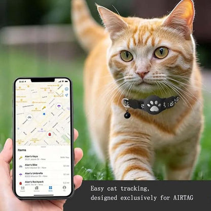 GPS Pet Tracker Collar for Cats & Small Dogs, Lightweight & Waterproof with Safety Buckle, Anti-Loss Tracking, Adjustable Reflective Collar with Bell (Android, Black, 19-26cm)