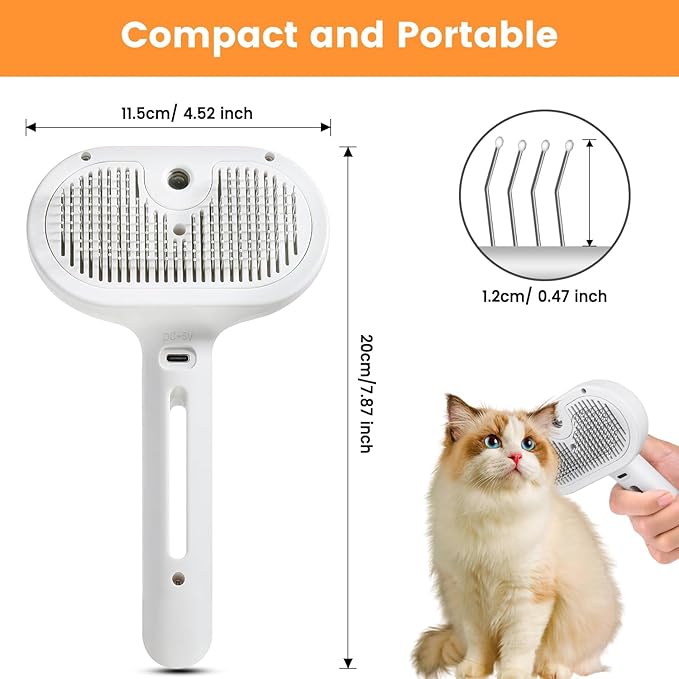 Fresh Fur Shower Brush, 3 in 1 Pet Steam Brush, Spray Hair Removal Comb for Cats ＆ Dogs - Deshedding＆ Grooming (White)