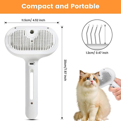 Fresh Fur Shower Brush, 3 in 1 Pet Steam Brush, Spray Hair Removal Comb for Cats ＆ Dogs - Deshedding＆ Grooming (White)