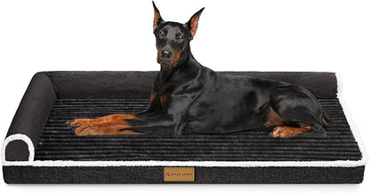 Patas Lague Orthopedic Jumbo Dog Bed Large Sized Dog 56''X40'', Waterproof Comfortable L Bolster Jumbo Non-Slip Soft Warm Pet Crate Bed Sleep Sofa mat with Removable Washable Cover, Black