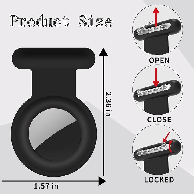 2 Pack Holder Case Compatible for Airtag Tracker, Silicone Hidden GPS Kid Airtag Holder with Invisible Pin, Anti Lost Apple Air Tag Case Cover for Toddlers, Elderly, Pet, Clothing(Black and Black)