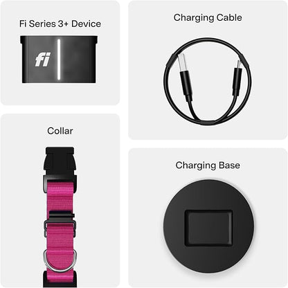 Fi New Series 3+ Smart Dog Tracker Collar [6 Month Membership Included] GPS Tracker for Dogs with Health & Behavior Monitoring, Escape Alerts, Waterproof, LED, Apple Watch Compatible (Pink, Small)