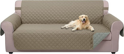 U-NICE HOME Large Sofa Cover Reversible Couch Cover for Dogs with Elastic Straps Water Resistant Furniture Protector for Pets Couch Cover for 4 Cushion Couch (Oversized Sofa, Khaki/Light Grey)