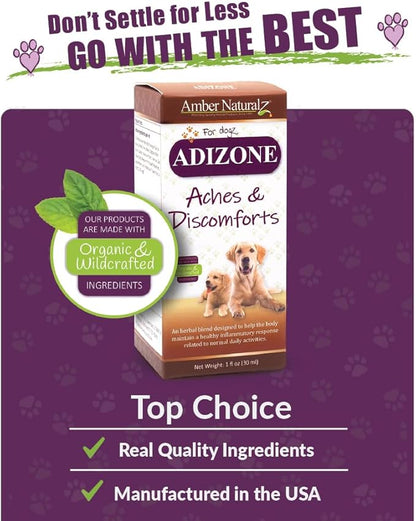 Amber NaturalZ Adizone Herbal Supplement for Dogs | Supports a Healthy Inflammatory Response, Occasional Discomfort, and Joint Function | Natural Aid for Active and Aging Canines 1 Fluid Ounce