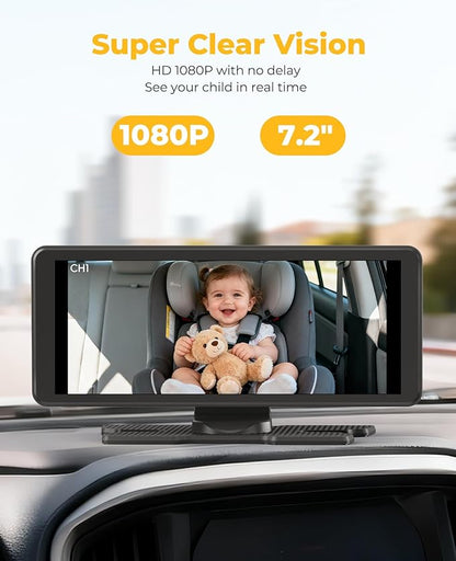 LUCKVIEW BM5 PRO Baby Car Camera for 2 Kids, 7.2" 1080P Dual Channel Display for Car Seat, Easy Installation with 2 IR Night Vision Cameras, Rear Seat Safety for Babies and Pets