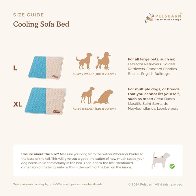 Pelsbarn Dog Cooling Mat- Ice Silk Summer Comfort, Self Cooling, Non-Slip Dog Pad, Durable & Washable, Mat for Extra Large Dogs 33"" x 45"", Support Shelter Dogs with Every Purchase (Beige)