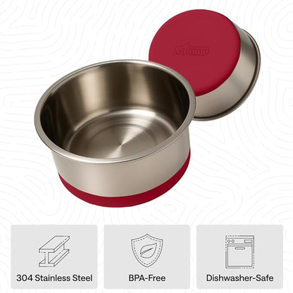GORILLA GRIP Dog Bowls, Food Grade 304 Stainless Steel, Holds 4 Cups Each (32 fl oz) Food and Water Bowl for Feeding Dogs and Cats, Dishwasher Safe, Rust Resistant, BPA Free Rubber Base Set of 2 Red