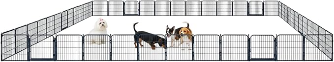 Outdoor Dog Playpen - 24 inch, 48 Panels for Small and Puppy Size Dogs - Heavy Duty Metal Pet Fence with Black Anti-Rust Coating - Portable Exercise Play Pen for RV, Camping, and Yard