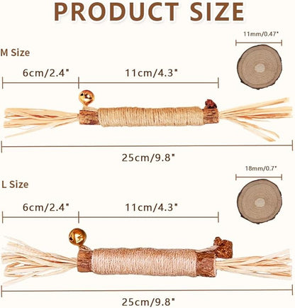 Natural Dried Matatabi Cat Chew Stick with Gall Fruit, Raffia Grass & Bell Cat Ball Toys, Handmade Silvervine Sticks Interactive Catnip Toys for Teething & Entertainment (Size M Color G)