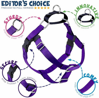 2 Hounds Design Freedom No Pull Dog Harness, Adjustable Harness and Leash Set, Easy Walking & Comfortable Control, Fits Small, Medium & Large Dogs, Solid Colors, Made in USA, 1" MD, Purple