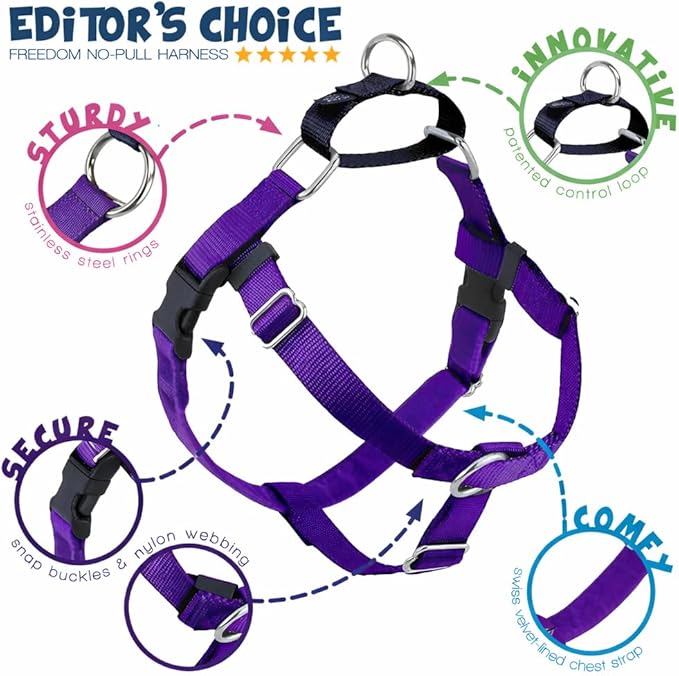 2 Hounds Design Freedom No Pull Dog Harness, Adjustable Harness and Leash Set, Easy Walking & Comfortable Control, Fits Small, Medium & Large Dogs, Solid Colors, Made in USA, 5/8" SM, Purple