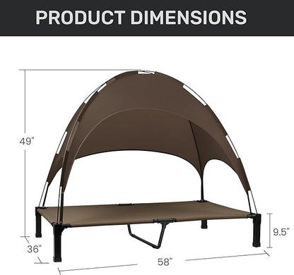 Heeyoo Elevated Dog Bed with Canopy, Portable Dog Cot with Removable Shade Tent, Outdoor Raised Pet Cot Cooling Bed for Dogs
