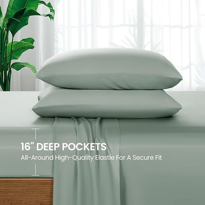 SONORO KATE 100% Viscose Derived from Bamboo_Sheets King Size, Ultra Breathable & Cooling Bed Sheets for Hot Sleepers, Hotel Luxury Silky Bedding Sheets, 16" Deep Pocket - 4PC (Sea Glass,King)