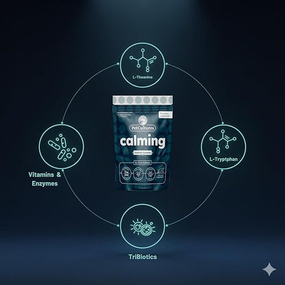 PetCultures Calming Tribiotic Dog Supplement Powder – Supports Stress, L-Tryptophan, L-Theanine, and Gut-Brain Axis Balance - Made in USA (Trial Pack 10-Units)