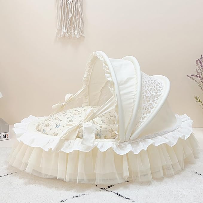 Elegant Pet Bed with Ruffles, Cradle Bed for Small Dogs Puppy Kitten Luxury Bed Sofa (L 25.6''Lx21.7''Wx17.3''Th, Cotton Cartoon)
