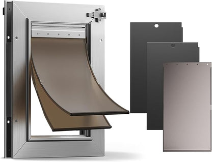 All Aluminum Cat Door, Heavy Duty Doggy Door for Interior and Exterior Doors, Small Dog Door with 2 Magnetic Flaps & 1 Replacement Flap, 2 Closing Panels, Durable Pet Door for Pets Up to 22Lb