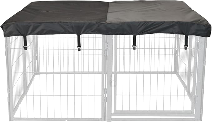Dog Playpen w/Square Top Shade Cover - 32 inch, 8 Panel Portable Black Metal Pet Play Pen for Small & Medium Dogs - Indoor/Outdoor Kennel Cage for Home, Yard, RV, or Camping