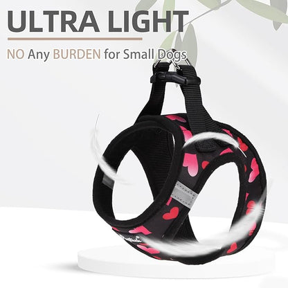 PUPTECK Dog Harness and Leash Set for Small Medium Dogs No Pull Step-in Soft Mesh Puppy Cat Vest Harnesses Reflective at Night Valentine, Black&Pink Heart, M