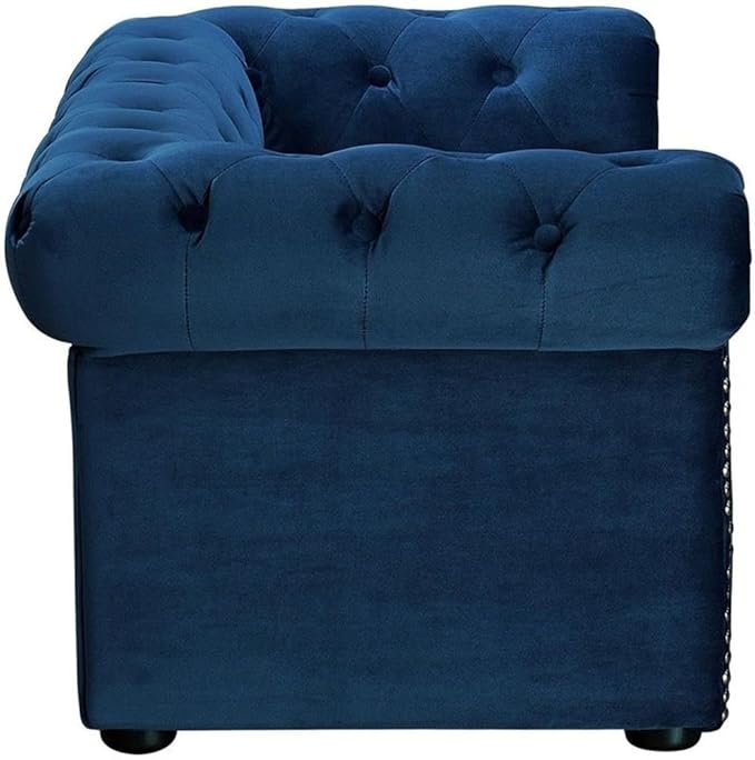 TOV Furniture TOV-P2035-N The Dachshund Collection Handmade Button Tufted Velvet Upholstered Pet Bed, Navy
