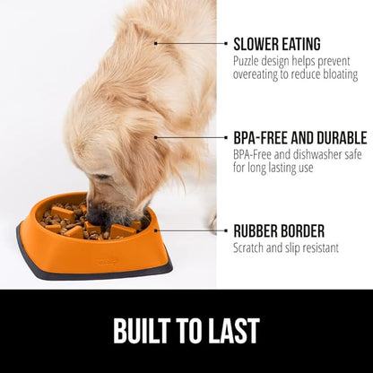 GORILLA GRIP Patented BPA Free Slow Feeder Dog Bowls, Interactive Puzzle Toy for Dogs and Cats Food Training Enrichment, Keeps Pets Busy and Prevents Puppy Overeating, Small Breeds, 1 Cup, Orange
