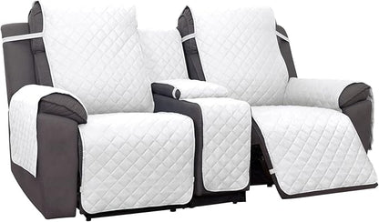 PureFit Water Resistant Reversible Loveseat Recliner Couch Cover for Double Recliner with Console – Non Slip Split Sofa Cover, Washable Reclining Cover for 2 Seat Recliner (2 Seat, White/White)