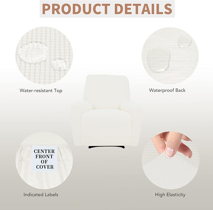 Easy-Going 100% Waterproof Recliner Cover, Dual Waterproof Couch Cover for Recliner, 1- Piece Jacquard Sofa Cover, Leakproof Sofa Slipcover for Kids, Pets, Dog and Cat (Recliner, Cream)