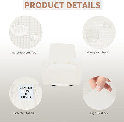 Easy-Going 100% Waterproof Recliner Cover, Dual Waterproof Couch Cover for Recliner, 1- Piece Jacquard Sofa Cover, Leakproof Sofa Slipcover for Kids, Pets, Dog and Cat (Recliner, Cream)